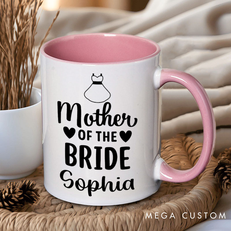Personalized Mother of the Bride Mug Mother of the Groom Mug Bow Tie and Dress Mug Bachelorette Party Mug MOG MOB Gift Wedding Mug