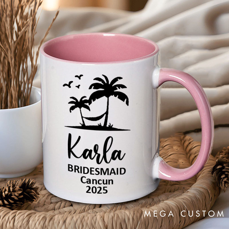 Personalized Bridesmaid Palm Tree and Hammock Mug Maid of Honor Name Mug Bachelorette Party Mug Bridesmaid Proposal Gift for Her Bridal Shower Mug