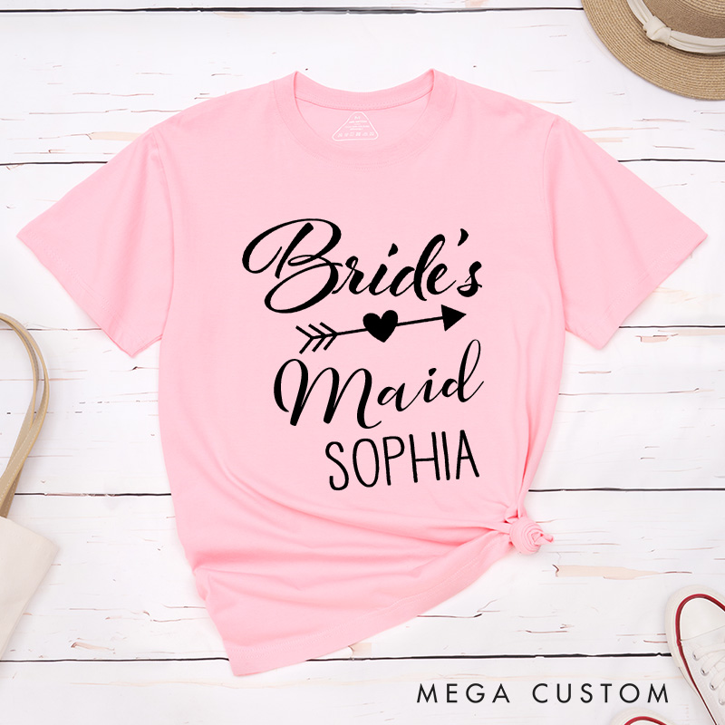 Personalized Bride with Heart Arrow Matching T-Shirt Bridesmaid T-Shirt with Name Maid of Honor Wedding Day T-Shirt Bachelorette Party Gift