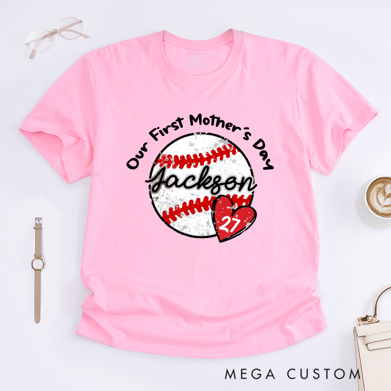 Personalized Our First Mother's Day Cute Baseball Fan Gift Heart Design Classic T-shirt