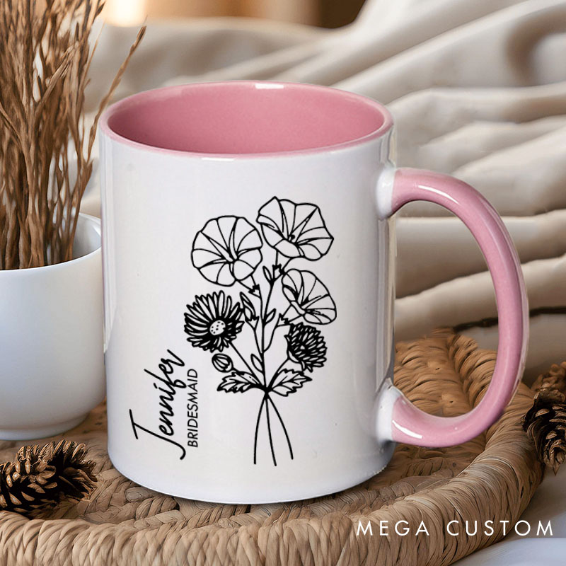 Personalized Stunning Bridesmaid Birth Flower Mug Maid of Honor Month Flower Mug Bachelorette Party Mug Mother of Bride Groom Mug Bridal Shower Mug