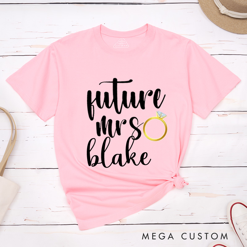 Personalized Playful Lucky Mr and Future Mrs with Rings Matching Engagement Couple Classic T-Shirt