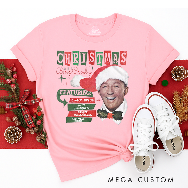 Personalized Classic T-Shirts Bing Crosby Christmas Hat and Songs White Tee