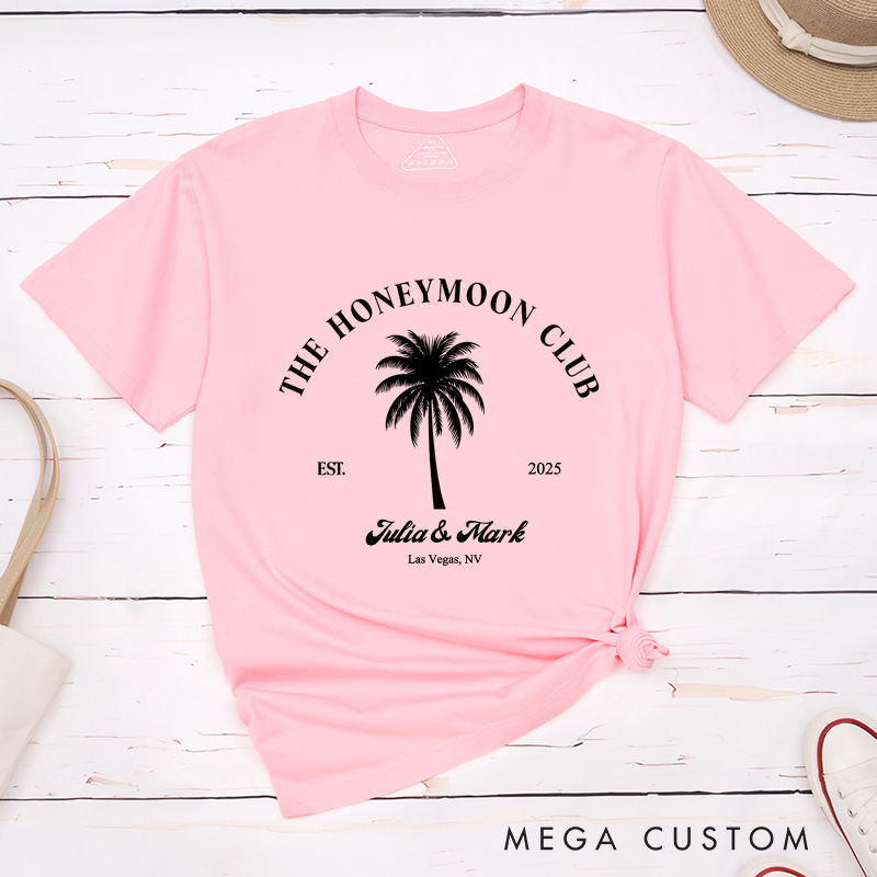 Personalized Tropical The Honeymoon Club with Palm Tree Matching Honeymoon Couple Classic T-Shirt