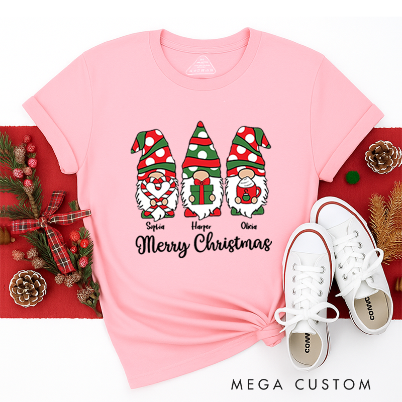 Personalized Classic T-Shirts Merry Christmas Gnomes Tee