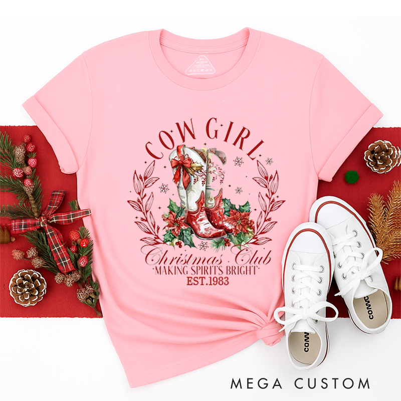 Personalized Classic T-Shirts Cowgirl Christmas Club Tee Retro Christmas Cowgirl and Western Tee