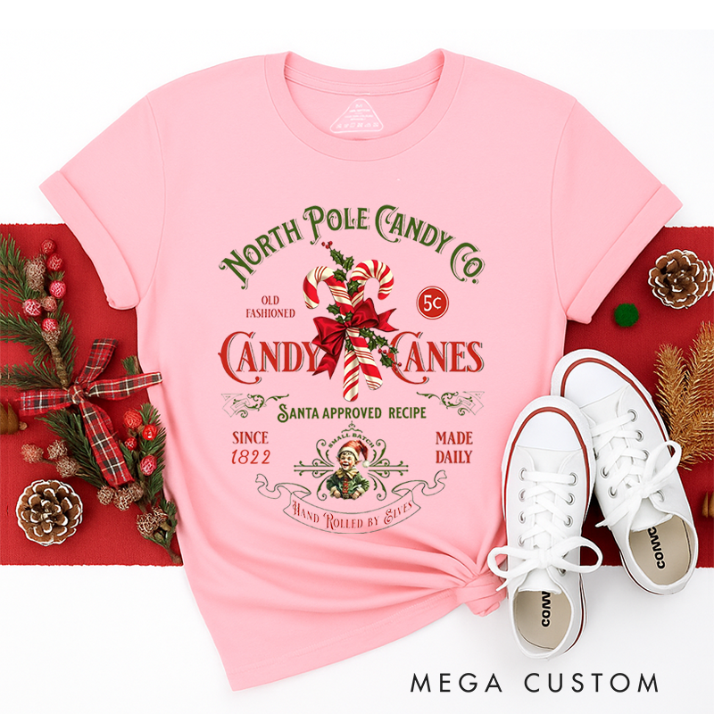 Personalized Classic T-Shirts Christmas Candy Cane Tee Retro Old Fashioned Candy Cane Tee
