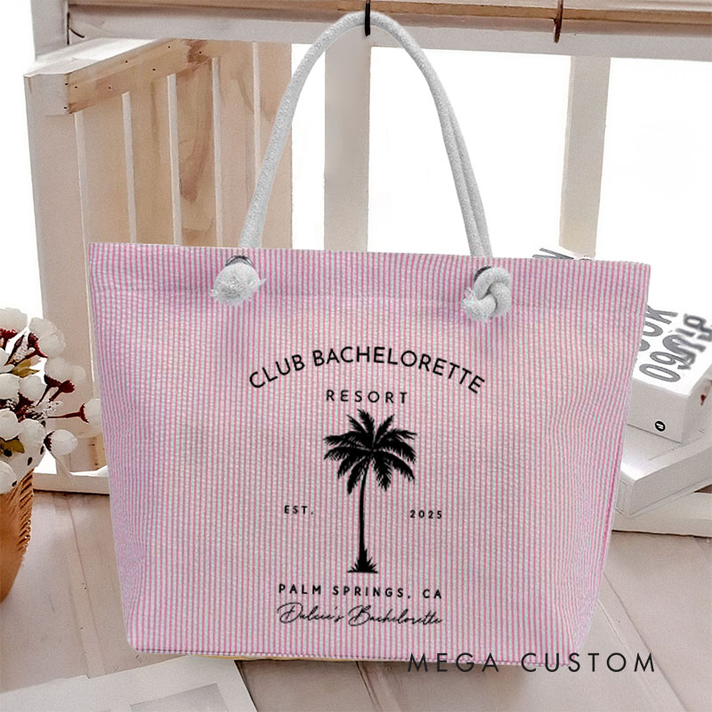 Personalized Palm Tree Club Bachelorette Party Tote Bag Bridesmaid Tote Bag Wedding Day Gift from Bride