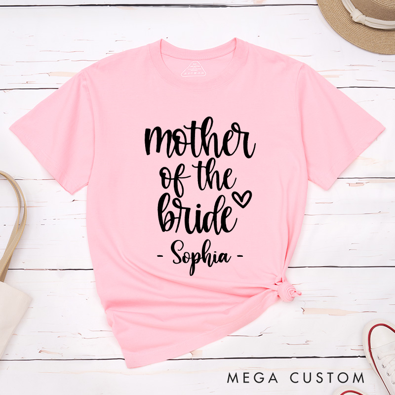 Personalized Mother of the Bride with Heart Matching T-Shirt Mother of the Groom T-Shirt with Name MOB MOG Wedding Day T-Shirt Bachelorette Party Gift