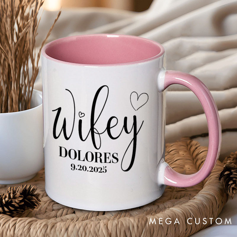 Personalized Couple Hubby and Wifey with Heart Mug Custom Couple Name and Date Mug Valentine's Day Mug for Husband Wife Hubby Wifey