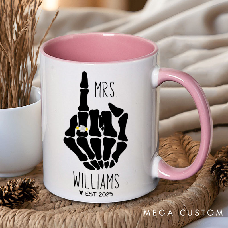 Personalized Couple Wedding Mr. and Mrs. with Skeleton Hand Mug Custom Engagement Mug with Name Valentine's Day Mug for Husband Wife Hubby Wifey