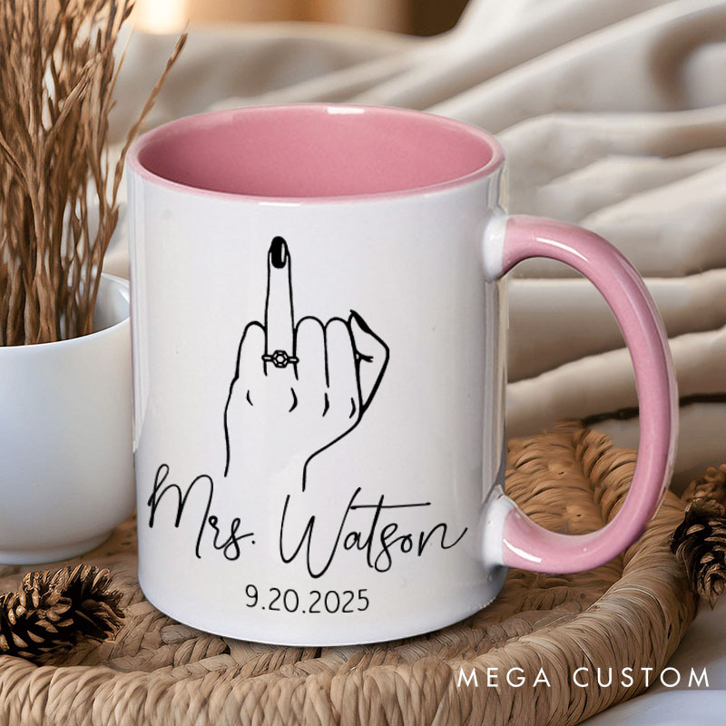 Personalized Couple Wedding Mr. and Mrs. with Line Hand Mug Custom Minimalist Engagement Mug Valentine's Day Mug for Husband Wife Hubby Wifey