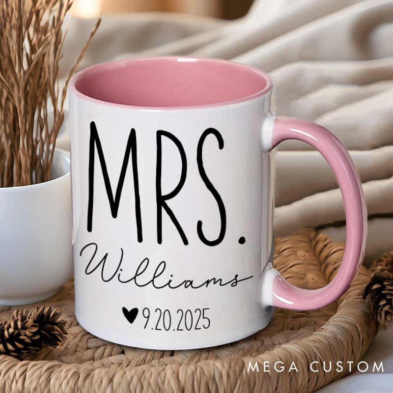 Personalized Couple Classic Mr. and Mrs. Mug with Name and Date Newlywed Mug for Her Him Valentine's Day Mug for Husband Wife Hubby Wifey
