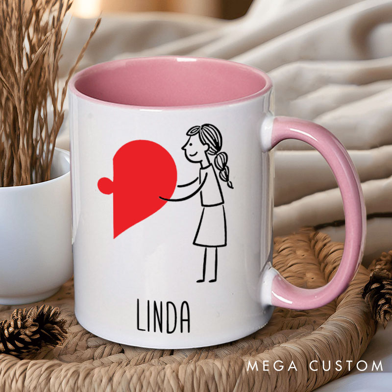 Personalized Couple Heart Puzzle Mug Custom Couple Name Coffee Mug Valentine's Day Mug for Husband Wife Boyfriend Girlfriend