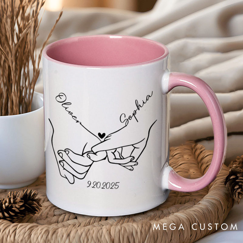 Personalized Couple Minimalist Pinky Promise with Heart Mug Custom Couple Name Coffee Mug Valentine's Day Mug for Husband Wife Boyfriend Girlfriend