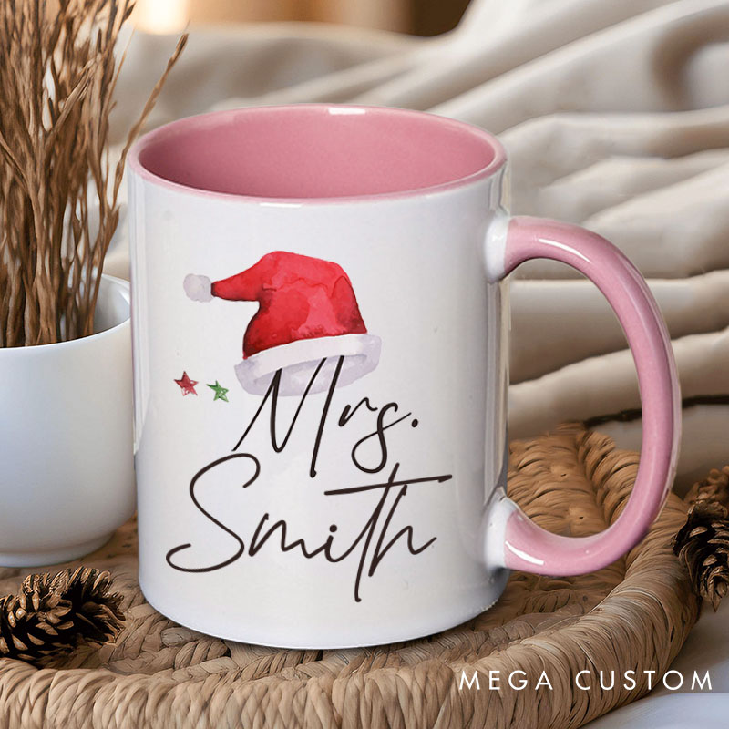 Personalized Couple Mr. and Mrs. with Christmas Hat Mug Custom Couple Xmas Coffee Mug with Name Christmas Mug for Husband Wife Hubby Wifey