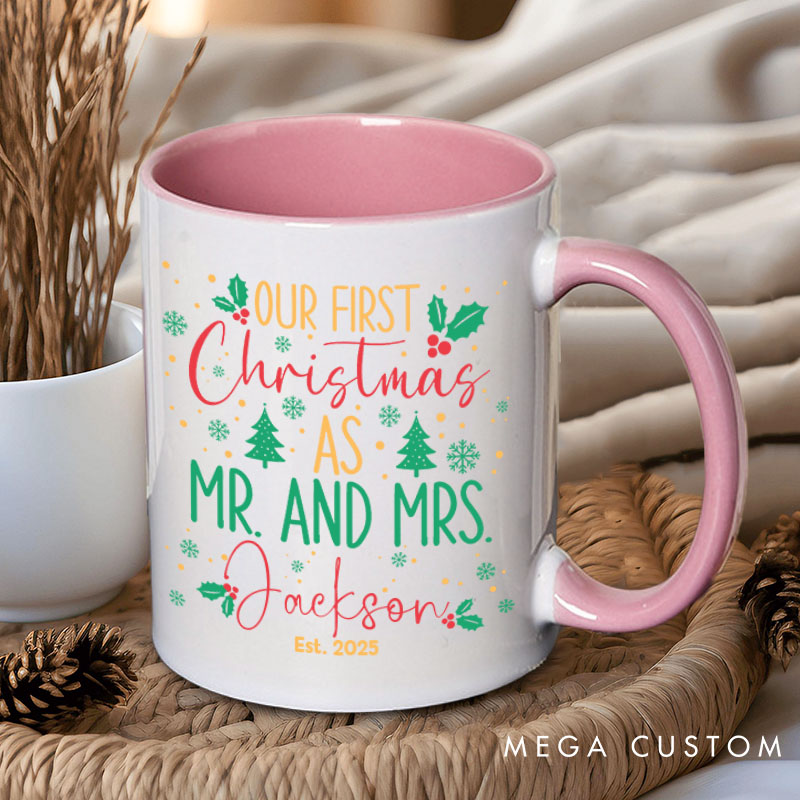 Personalized Couple Our First Christmas as Mr. and Mrs. Mug with Name Newlyweds Xmas Coffee Mug Christmas Mug for Husband Wife Hubby Wifey