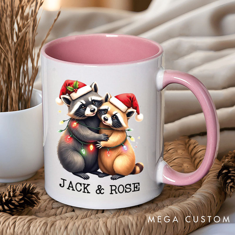 Personalized Couple Raccoon Christmas Mug Custom Couple Name Xmas Coffee Mug Christmas Mug for Husband Wife Boyfriend Girlfriend