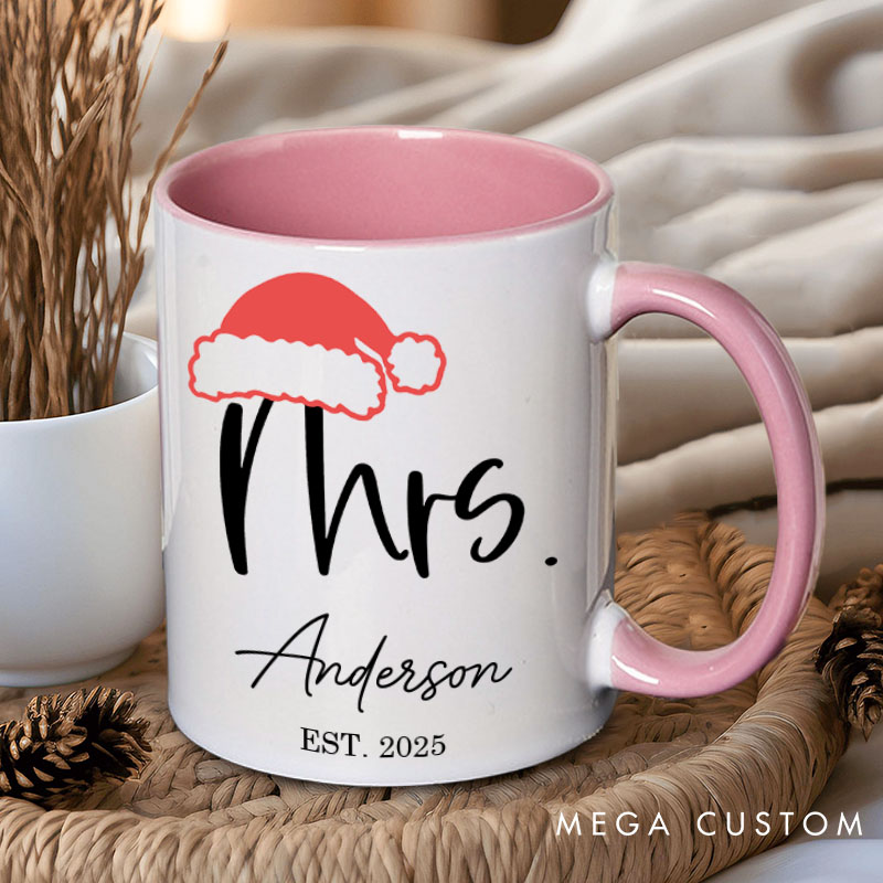 Personalized Couple Elegant Mr. and Mrs. with Christmas Hat Mug Custom Couple Name Xmas Coffee Mug Christmas Mug for Husband Wife Boyfriend Girlfriend