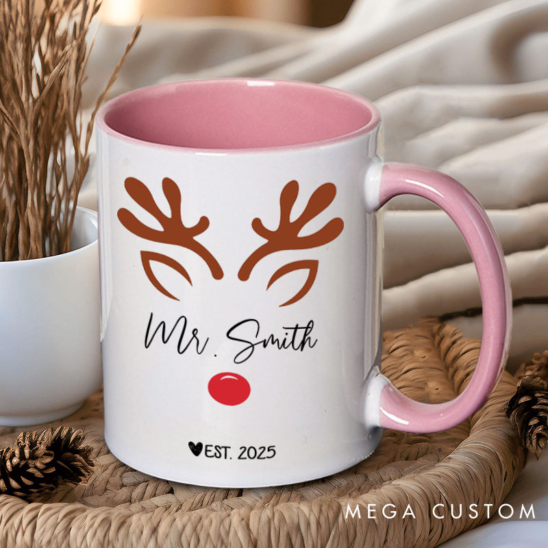 Personalized Couple Mr. and Mrs. with antler Christmas Mug Custom Couple Name Xmas Coffee Mug Christmas Mug for Husband Wife Boyfriend Girlfriend