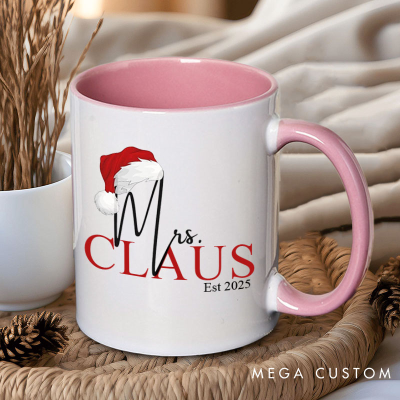 Personalized Couple Mr. Claus and Mrs. Claus with Christmas Hat Mug Custom Couple Xmas Coffee Mug Christmas Mug for Husband Wife Hubby Wifey