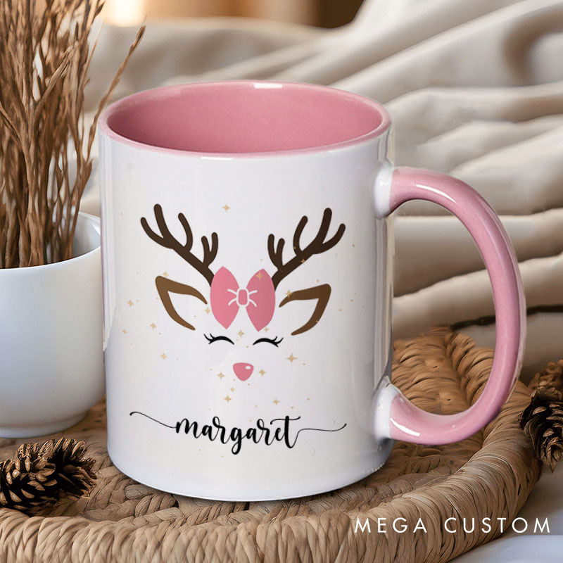 Personalized Couple Cute Christmas Reindeer Mug Custom Couple Name Xmas Coffee Mug Christmas Mug for Husband Wife Boyfriend Girlfriend
