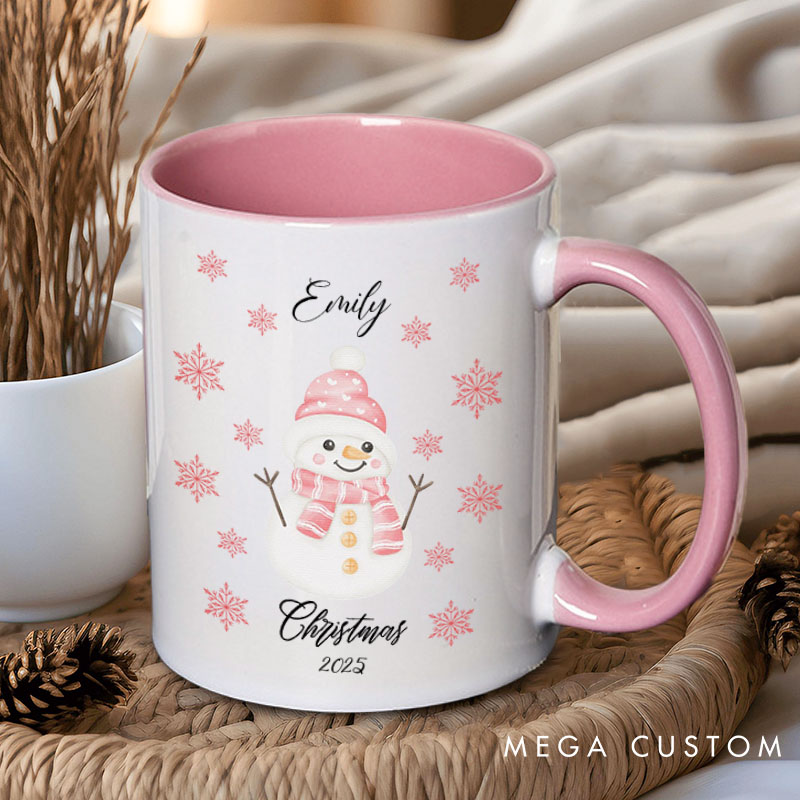 Personalized Couple Cute Christmas Snowman Mug Custom Couple Name Xmas Snowflake Coffee Mug Christmas Mug for Husband Wife Boyfriend Girlfriend