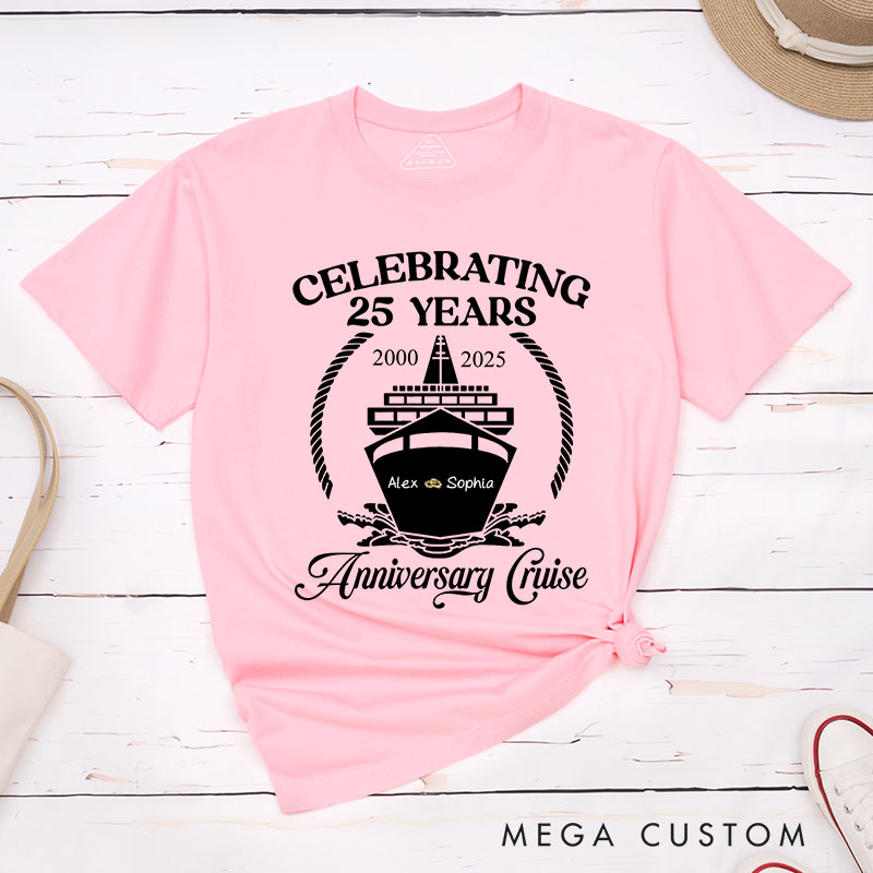 Personalized 25th Anniversary T-Shirt Couple Anniversary Cruise Shirts Celebrating 25 Years Tee for Wife Husband Couple Shirts for Her Him