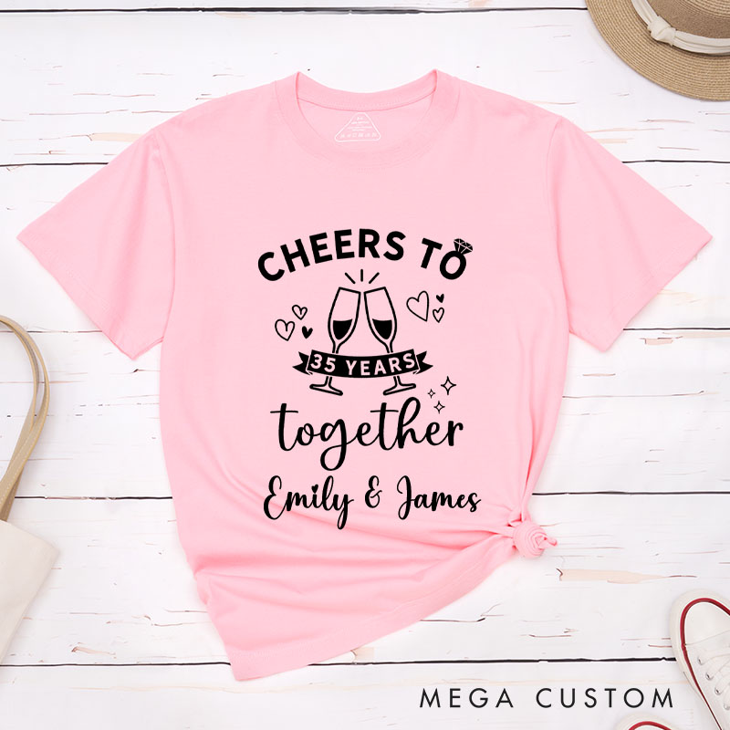 Personalized 35th Anniversary T-Shirt 35 Years Champagne Cheers Anniversary Shirts Couple Anniversary Gift T-Shirts for Husband Wife
