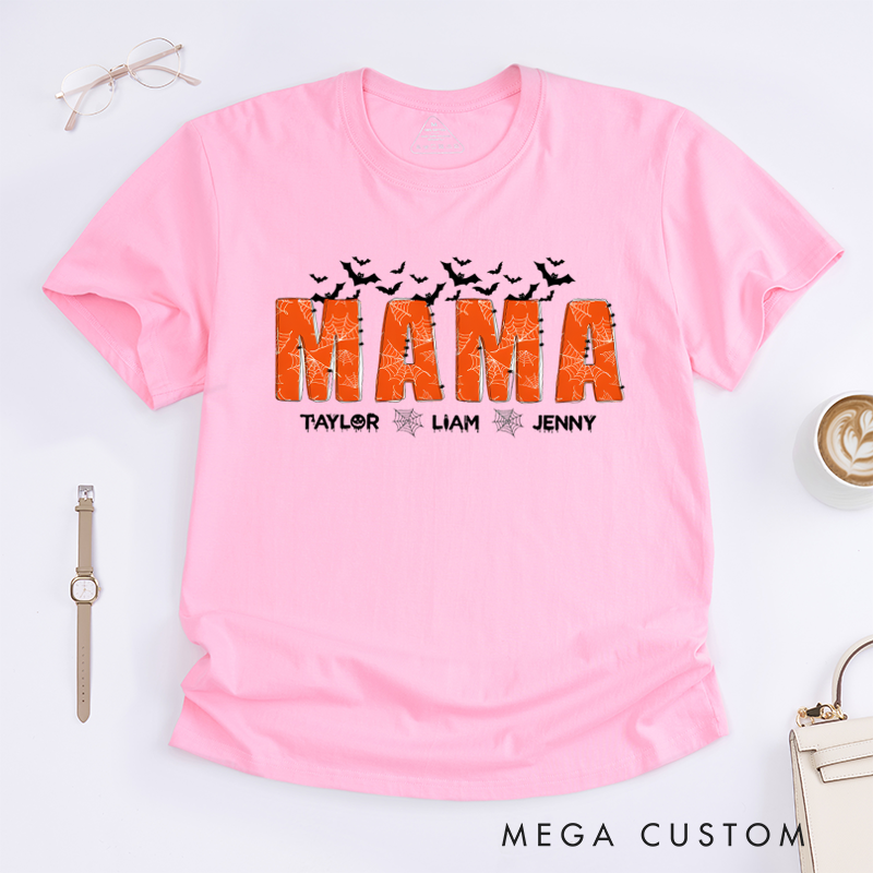 Personalized Halloween Strange Mom Theme Spider Web and Bat Pattern Design Classic T-shirt