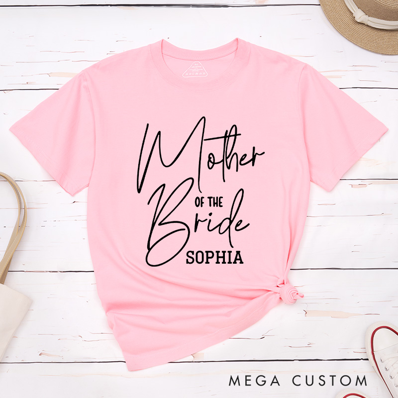 Personalized Handwritten Mother of the Bride Matching T-Shirt with Name Mother of the Groom T-Shirt Wedding Day T-Shirt MOB MOG Bachelorette Party Gift