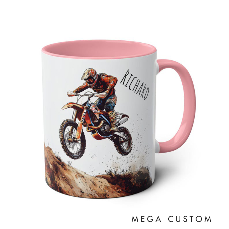 Personalized Motocross Mug Custom Dirt Bike Coffee Cup Ceramic off Road Racing Gift Extreme Sports Cup with Rider Name for Motorcycle Lovers