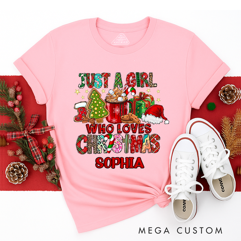 Personalized Name Classic T-Shirt Just a Girl Who Loves Christmas T-Shirt