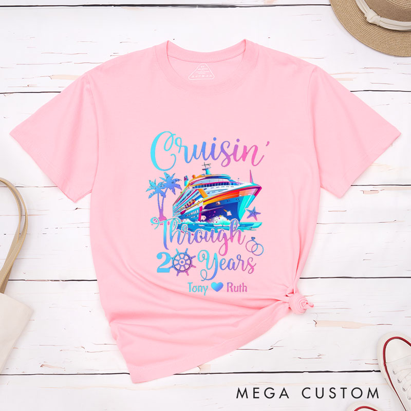 Personalized Couple Cruisin' Through 20 Years Anniversary T-Shirt Wife Husband Vibrant Anniversary T-Shirts for Him Her