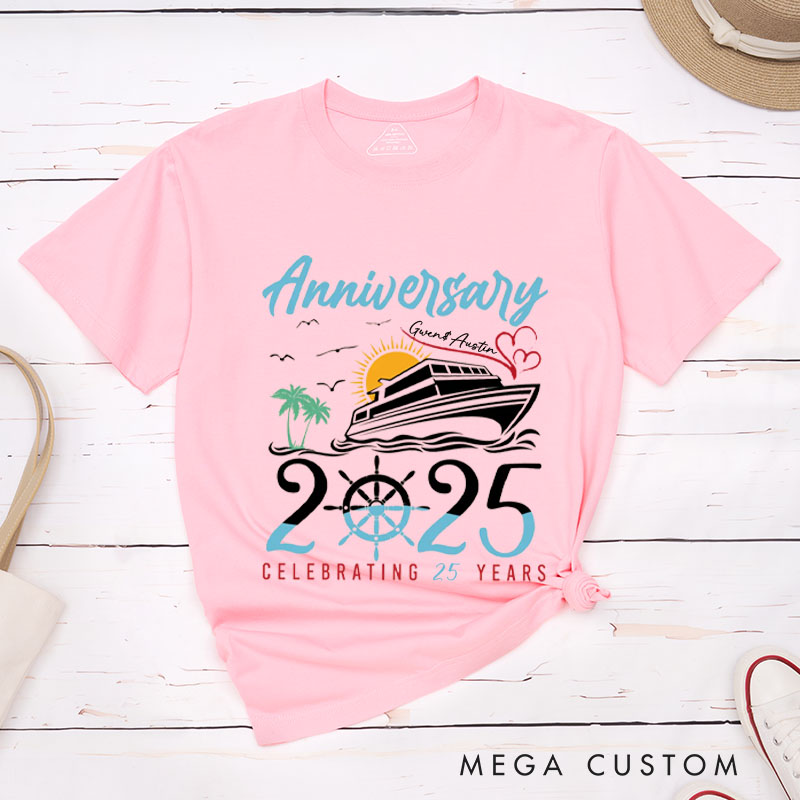 Personalized Couple 25th Cruisin Anniversary T-Shirt Celebrating 25 Years Anniversary T-Shirts for Husband Wife Cruisin Gift Tees