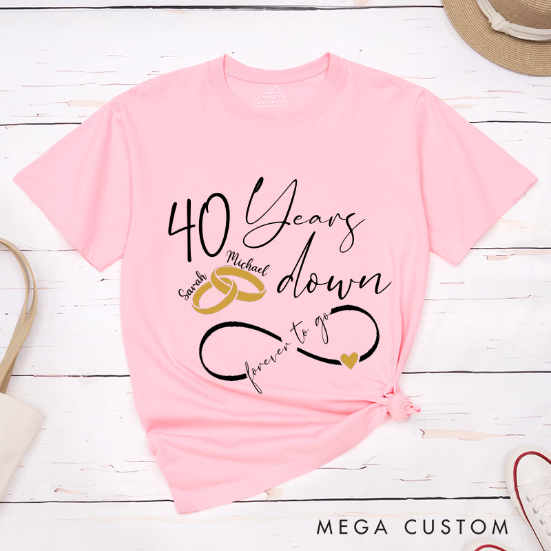 Personalized Couple 40th Anniversary T-Shirt 40 Years Down, Forever to Go T-Shirts Anniversary Pronouncement Shirt for Husband Wife