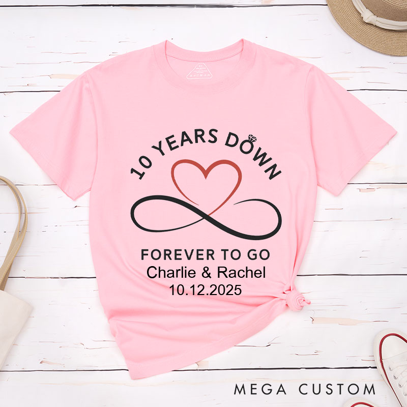 Personalized Couple 10th Anniversary T-Shirt 10 Years Down Forever To Go Anniversary Shirts for Wife Husband Anniversary Gift for Her Him
