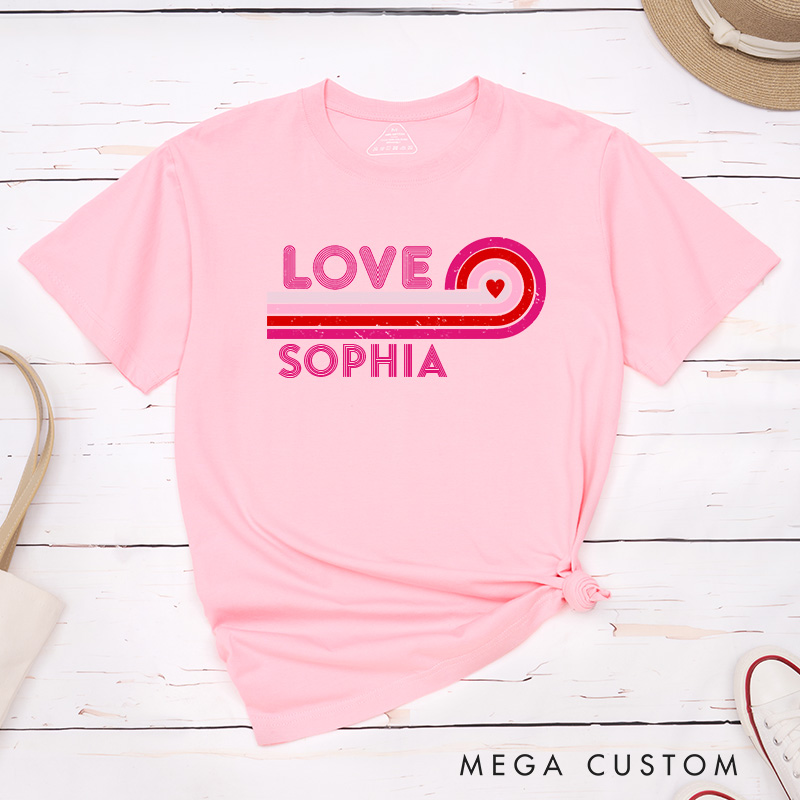Personalized Retro Couple Pink Love with Heart Matching T-Shirt Valentine's Day Hubby and Wifey T-Shirt for Husband Wife Boyfriend Girlfriend Gift