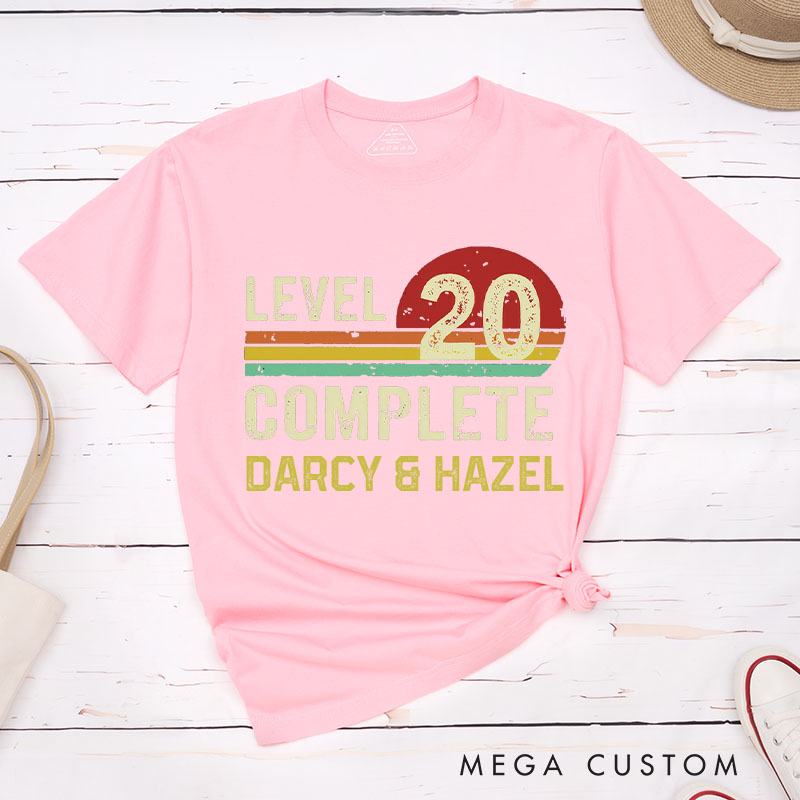 Personalized Couple 20th Anniversary T-Shirt LEVEL 20 COMPLETE Anniversary T-Shirts Sunset Couple Gift Tees for Wife Husband 