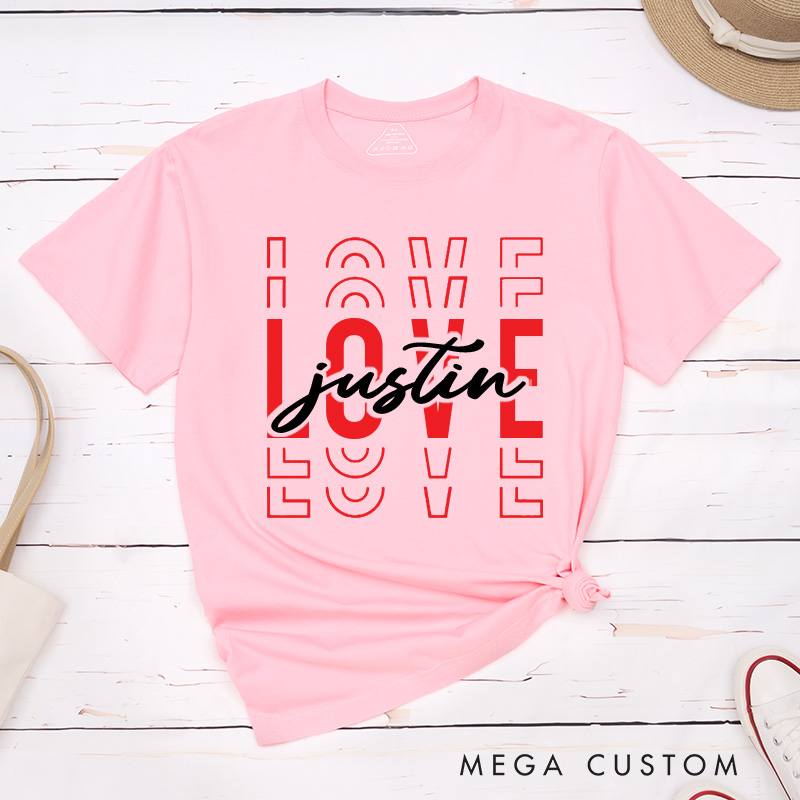 Personalized Couple Love Him and Love Her Matching T-Shirt Valentine's Day T-Shirt for Husband Wife Boyfriend Girlfriend Gift for Hubby Wifey