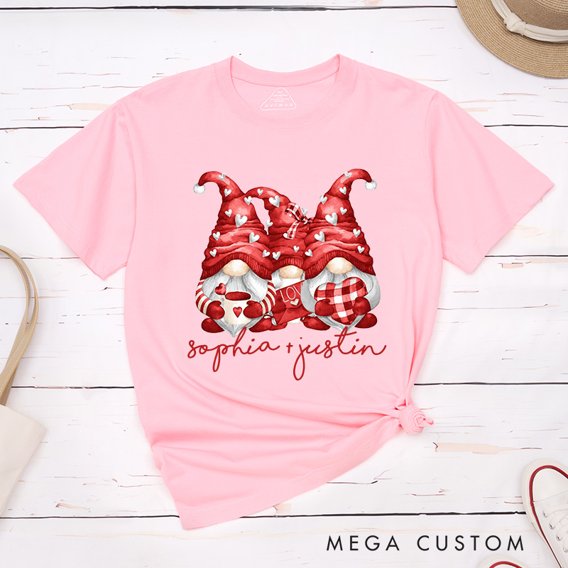 Personalized Couple Red Gnome with Heart Matching T-Shirt Valentine's Day T-Shirt for Husband Wife Boyfriend Girlfriend Gift for Hubby Wifey