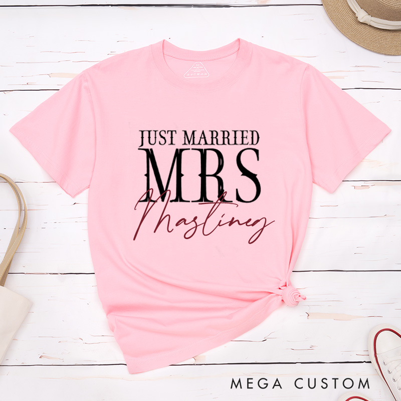 Personalized Modern Just Married Mr and Mrs Matching Wedding Couple Classic T-Shirt