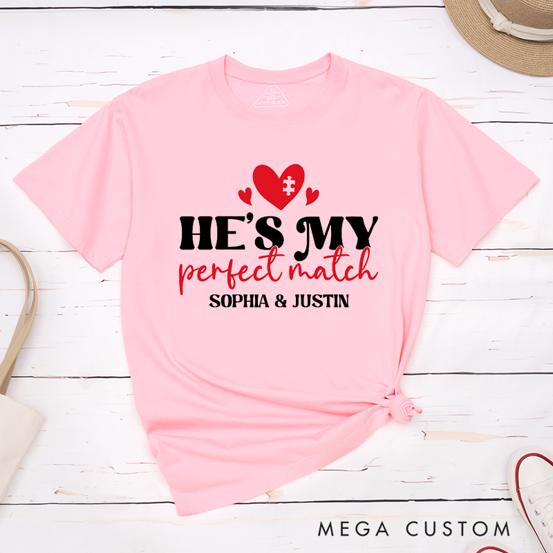 Personalized Couple She's My Perfect Match Matching T-Shirt Valentine's Day He's My Perfect Match T-Shirt for Husband Wife Boyfriend Girlfriend Gift