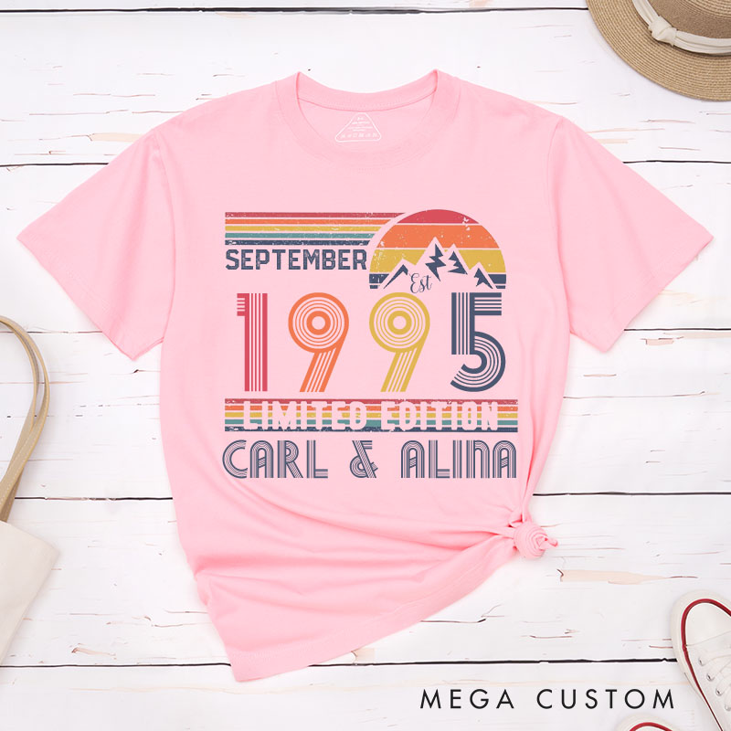 Personalized Couple 30th Anniversary T-Shirt Limited Edition 1995 - Anniversary Retro T-Shirt Wife Husband 30th Anniversary Tees for Couple