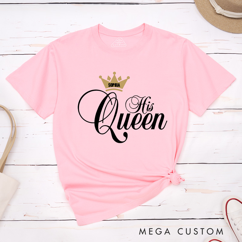 Personalized Couple Her King His Queen with Crown Matching T-Shirt Valentine's Day T-Shirt for Husband Wife Boyfriend Girlfriend Gift for Hubby Wifey