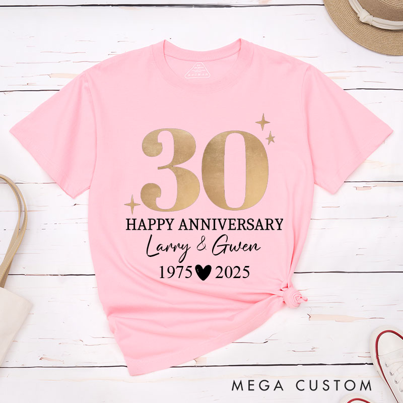 Personalized Fun Couple 30th Anniversary T-Shirt Elegant Golden Celebration 30 Years Anniversary T-Shirt Wife Husband Anniversary Tees