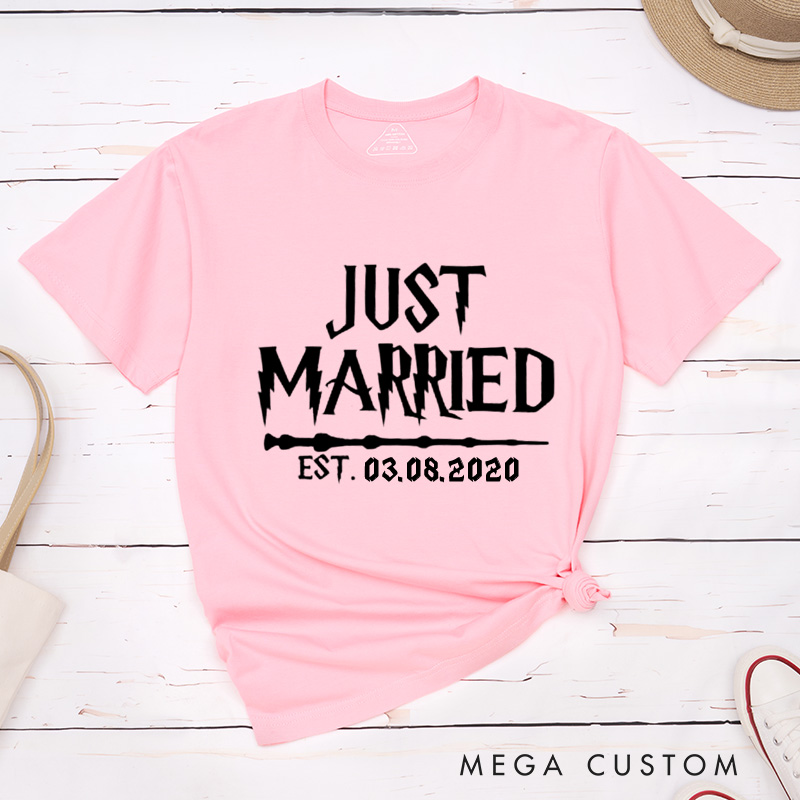Personalized Just Married with Date Matching Wedding Couple Classic T-Shirt