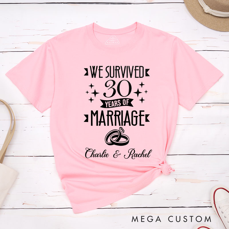 Personalized Couple 30th Anniversary T-Shirt We Survived 30 Years of Marriage Anniversary Funny Wife Husband Anniversary Tees