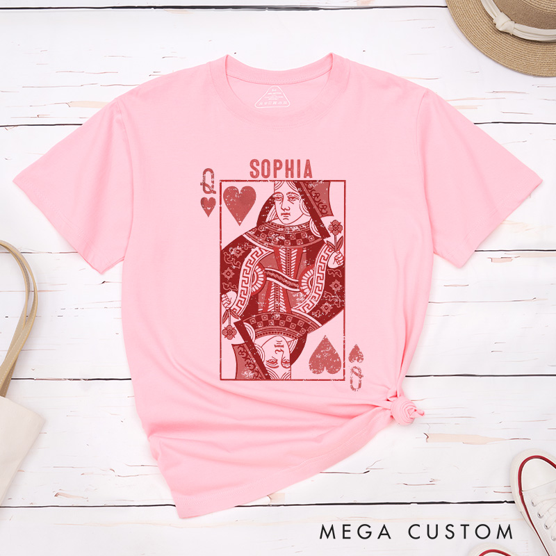 Personalized Couple Playing Cards King Queen of Hearts Matching T-Shirt Valentine's Day T-Shirt for Husband Wife Boyfriend Girlfriend Gift
