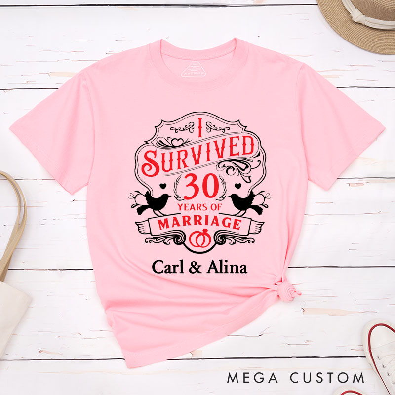 Personalized Couple 30th Cruise Anniversary T-Shirt I Survived 30 Years of Marriage Anniversary Vintage Wife Husband Anniversary Tees